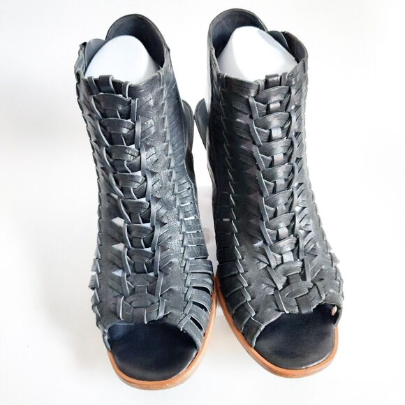 Paul Green Miranda Caged Sandals Black Slingback Peep Toe Block Heel UK 6/ US 9 - Picture 5 of 10